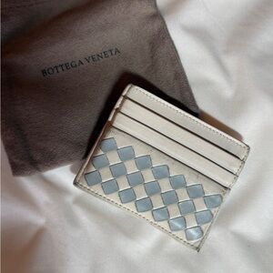 Bottega Veneta White and Light Blue Card Holder